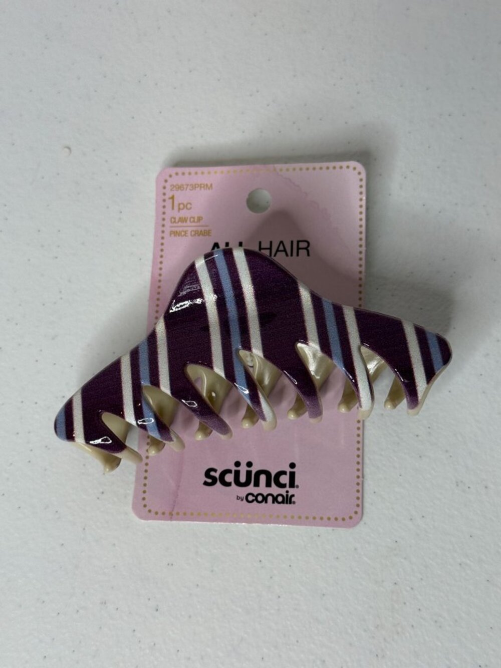 Scunci Burgundy Blue Striped Claw Clip Preppy Hair Accessory Academia